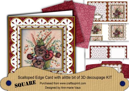 Colourful Pansies Em Anglaise Scallop Square 3D Card Kit