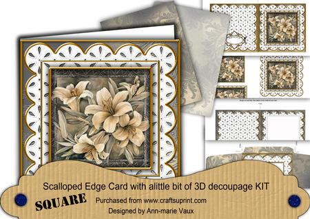 Grey Lillies Em Anglaise Scallop Square 3D Card Kit