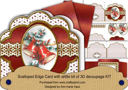 Christmas Bells Em Anglaise Scalloped 3D Decoupage Card Kit