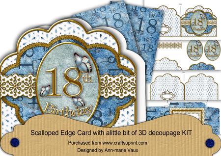 Blue Butterfly 18th Birthday Anglaise Scallop 3D Card Kit