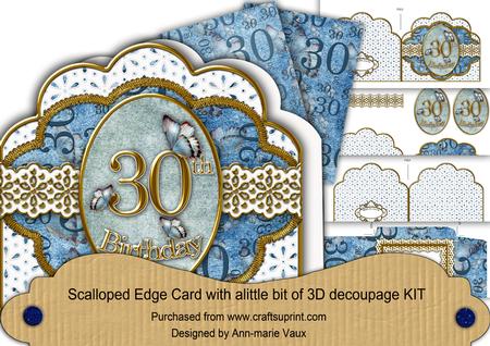 Blue Butterfly 30th Birthday Anglaise Scallop 3D Card Kit