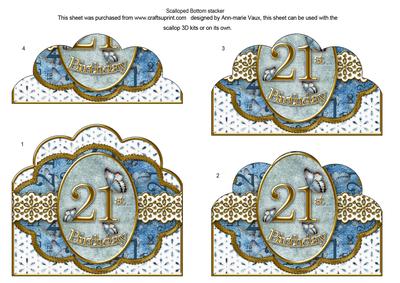 Blue Butterfly 21st Birthday Anglaise Scallop Bottom Stacker
