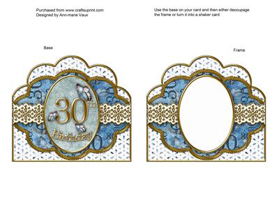 Blue Butterfly 30th Birthday Anglaise Scallop Card Frame