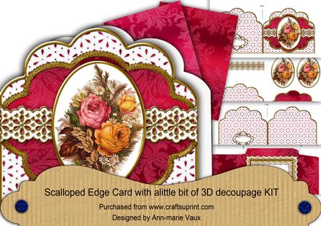 Pink Harvest Rose Anglaise Scalloped 3D Decoupage Card Kit