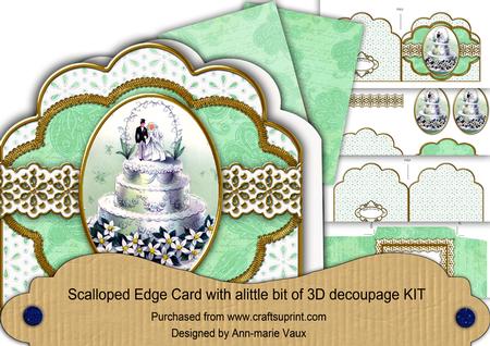Mint Wedding Cake Anglaise Scalloped 3D Decoupage Card Kit