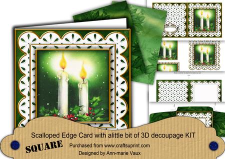 Candle Duo Em Anglaise Scallop Square 3D Card Kit