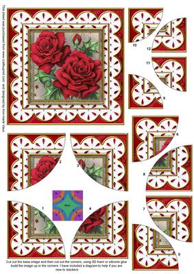 Red Roses Scallop Anglaise All 4 Corner Stacker Card Front