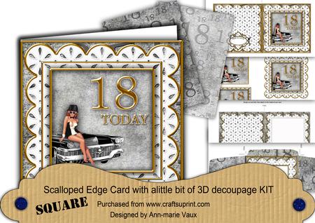 Mens Grey 18 Today Anglaise Scallop Square 3D Card Kit