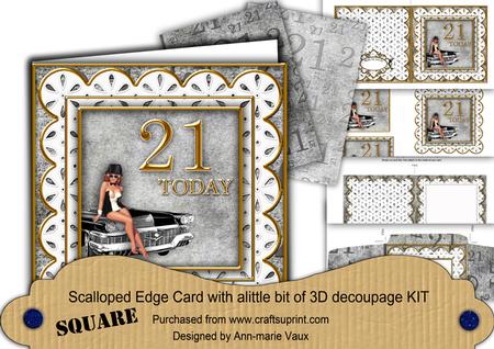 Mens Grey 21 Today Anglaise Scallop Square 3D Card Kit