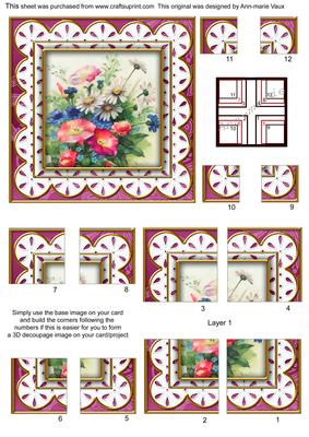 Wildflowers Scallop 5in Quad Corner Stacker Card Front