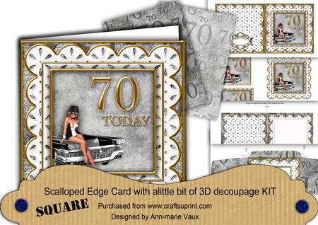 Mens Grey 70th Birthday Anglaise Scallop Square 3D Card Kit