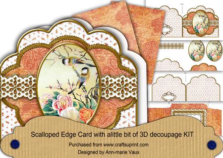 Oriental Birds 1 Anglaise Scalloped 3D Decoupage Card Kit