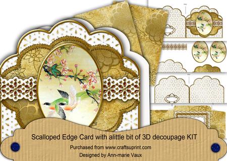 Oriental Birds 2 Anglaise Scalloped 3D Decoupage Card Kit