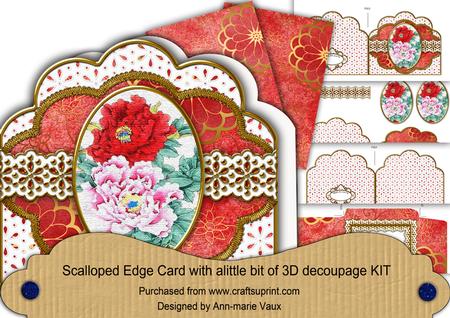 Oriental Peonies Anglaise Scalloped 3D Decoupage Card Kit