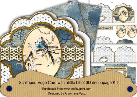 Oriental Birds 3 Anglaise Scalloped 3D Decoupage Card Kit