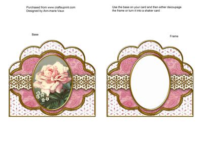 Single Pink Rose Embroidery Anglaise Scallop Card Base Frame