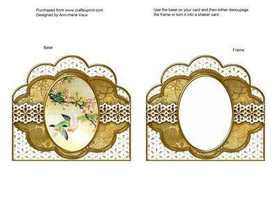 Oriental Birds 2 Embroidery Anglaise Scallop Card Base Frame