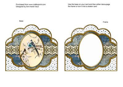Oriental Birds 3 Embroidery Anglaise Scallop Card Base Frame