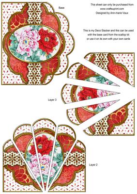 Oriental Peonies Embroidery Anglaise Scallop Deco Stacker