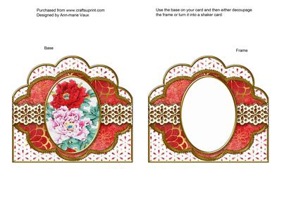 Oriental Peonies Embroidery Anglaise Scallop Card Base Frame