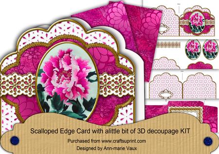 Oriental Pink Peony Anglaise Scalloped 3D Decoupage Card Kit