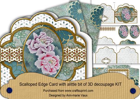 Oriental Peony Duo Anglaise Scalloped 3D Decoupage Card Kit