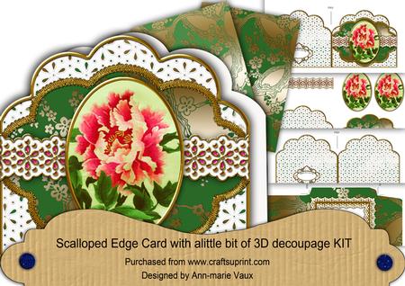Green Peony Anglaise Scalloped 3D Decoupage Card Kit
