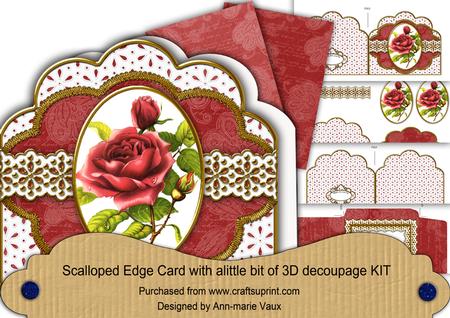 Red Rose Anglaise Scalloped 3D Decoupage Card Kit