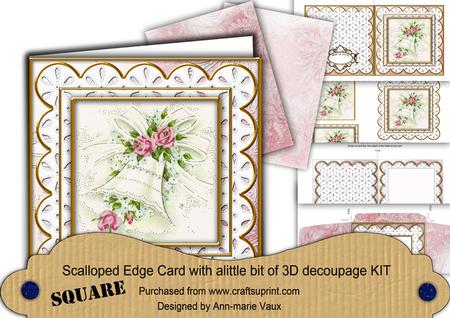 Wedding Bell Anglaise Scallop Square 3D Card Kit