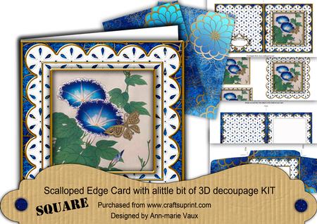 Oriental Morning Glory Anglaise Scallop Square 3D Card Kit
