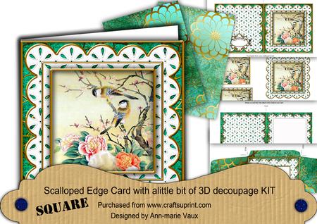 Oriental Birds Anglaise Scallop Square 3D Card Kit