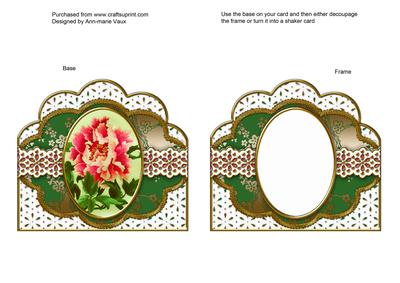 Oriental Green Peony Anglaise Scallop Card Base Frame
