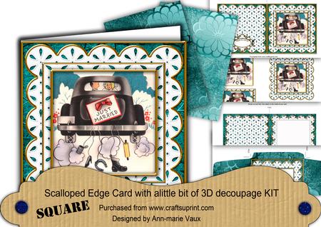 Wedding Car Turquoise Anglaise Scallop Square 3D Card Kit