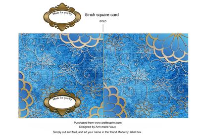 Oriental Glory Blue 2 Plain Anglaise 5in Cut and Fold Card