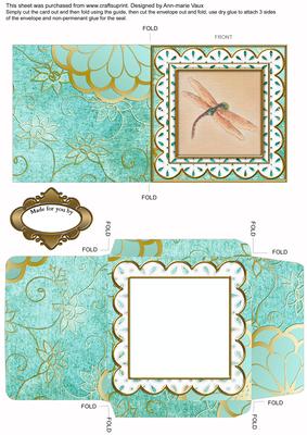 Oriental Dragonfly Turq 2 Anglaise Midi Card Envelope