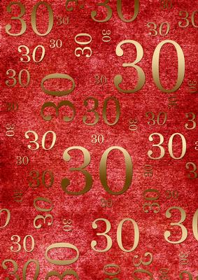 Red and Gold 30th Birthday A4 Backing Paper