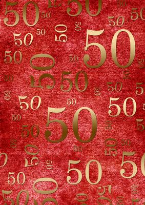 Red and Gold 50th Birthday A4 Backing Paper