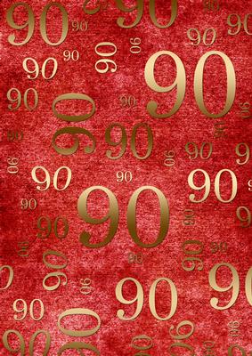 Red and Gold 90th Birthday A4 Backing Paper