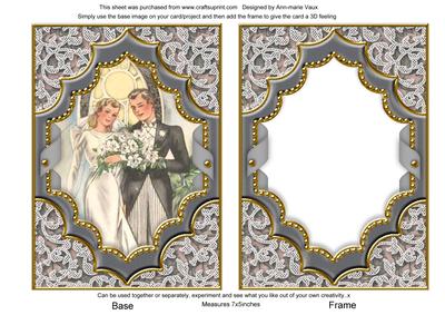 Bride and Groom Ornate 7x5inch Picture Card Front and Frame