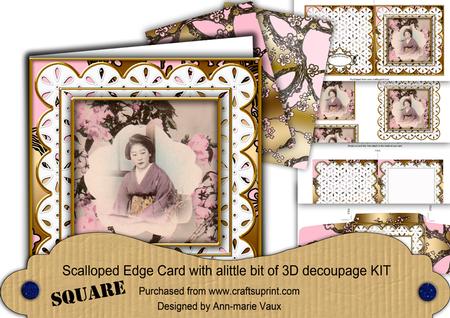Oriental Blossom Girl Em Anglaise Scallop Square 3D Card Kit
