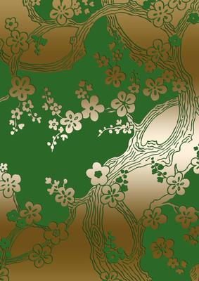 Green Oriental Peony 1 A4 Backing Paper