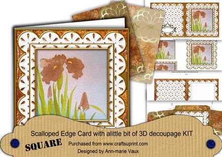Oriental Natural Iris Em Anglaise Scallop Square 3D Card Kit