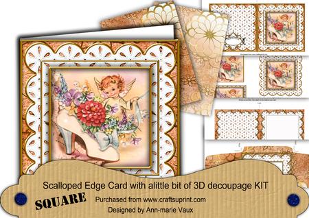 The Shoe Fairy Peach Em Anglaise Scallop Square 3D Card Kit