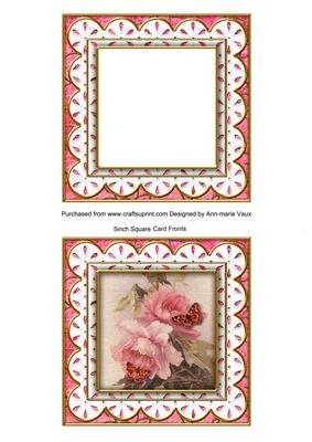 Pink Rose Butterfly 1 Anglaise 5in Card Base and Frame