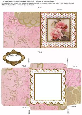Pink Rose Butterfly 2 Anglaise Midi Card and Envelope