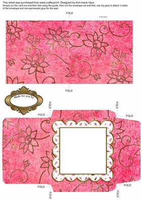 Pink Rose Butterfly Plain 1 Anglaise Midi Card and Envelope