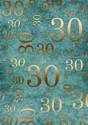 Deep Aqua and Gold 30th Birthday A4 Backing Paper