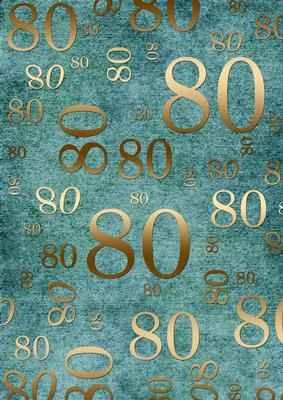 Deep Aqua and Gold 80th Birthday A4 Backing Paper