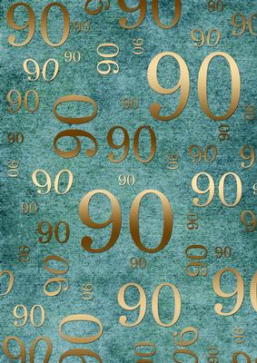 Deep Aqua and Gold 90th Birthday A4 Backing Paper
