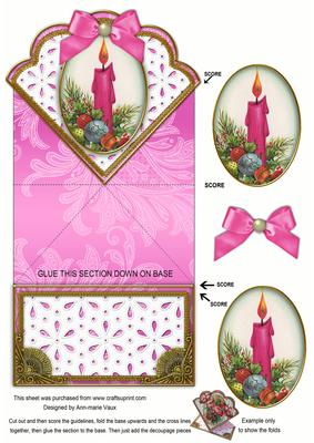 Christmas Pink Candle Ornate Scallop Spring Decoupage Card